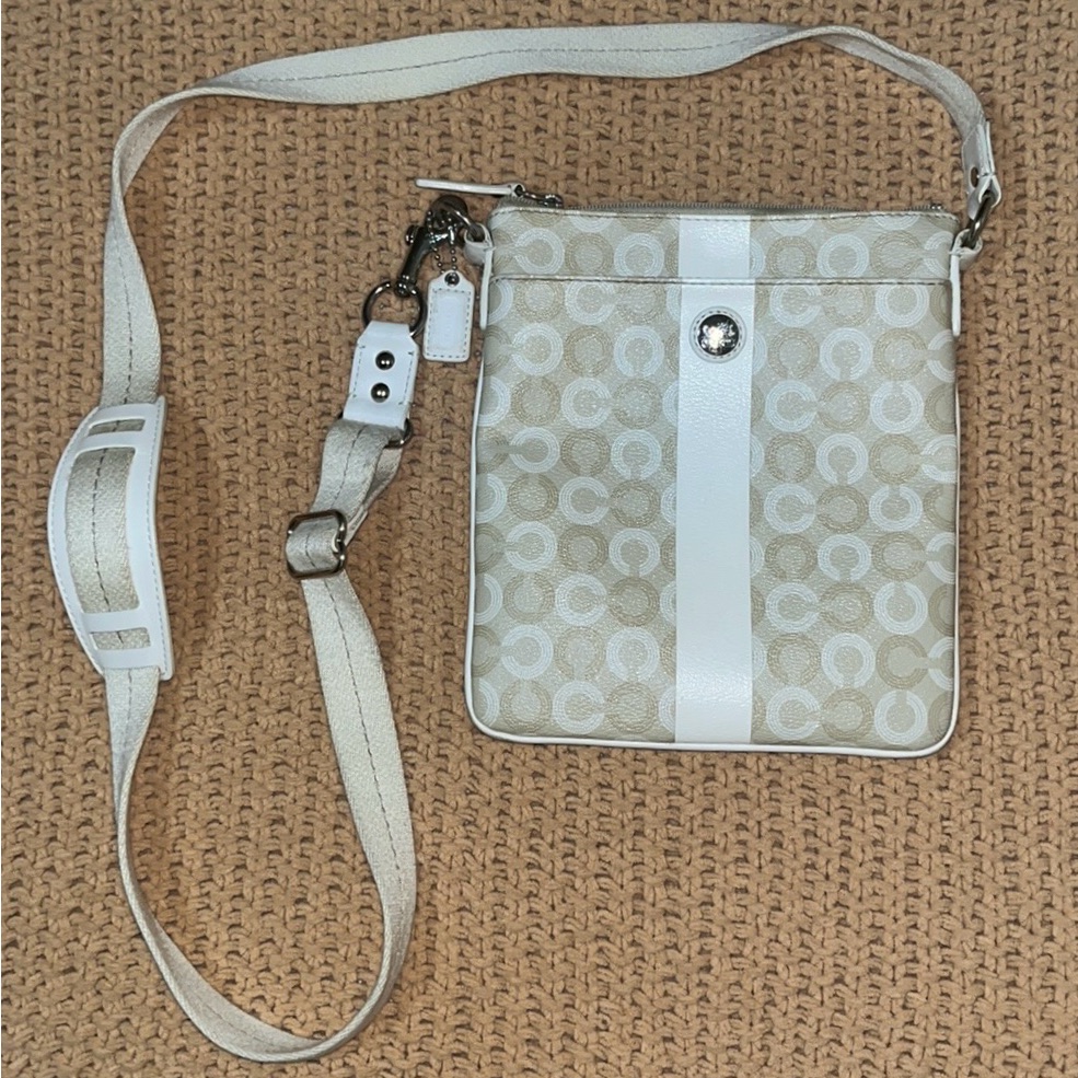 Coach Beige And White Signature Crossbody Bag